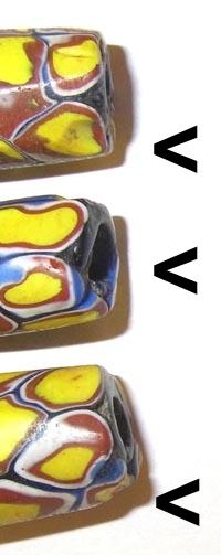 Alte Millefiori "Elbow" Perlen / 3 "XL" Perlen.