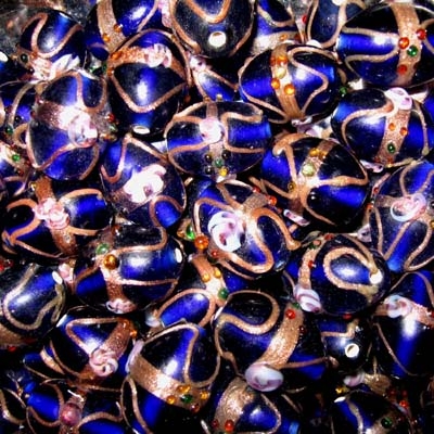 Glasperle mit Aventurin, blau, ca. 14x18mm