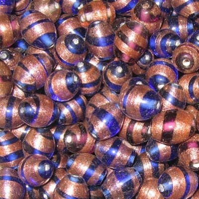 Glasperle mit Aventurin, blau, ca.13x16mm.