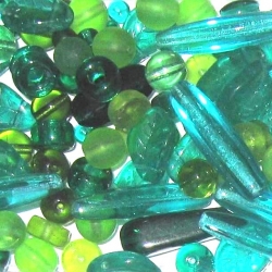 Glasperlenmischung, grün, 100g.