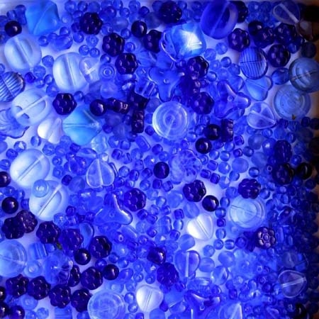 Glasperlenmischung, blau, 100g.