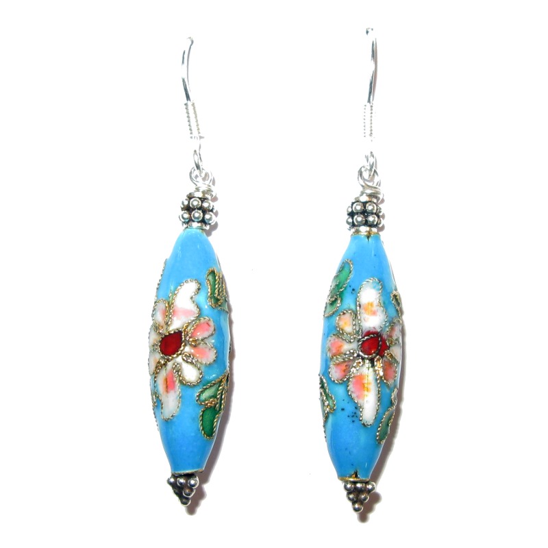 Ohrringe mit emaillierten Perlen mit Cloisonné / Sterlingsilber