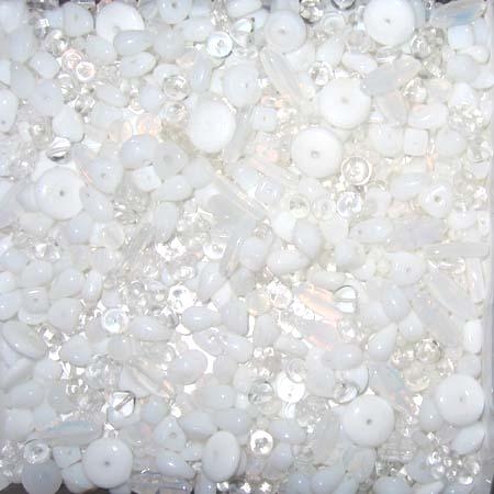 Glasperlenmischung, weiß, 100g.