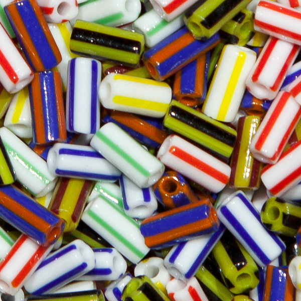Gestreifte Glasperlen in Röhrenform, ø 4mm, Mischung, 250g.