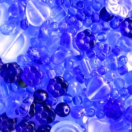 Glasperlenmischung, blau, 100g.