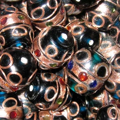 Glasperle mit Aventurin, grün, ca. 16x20mm.