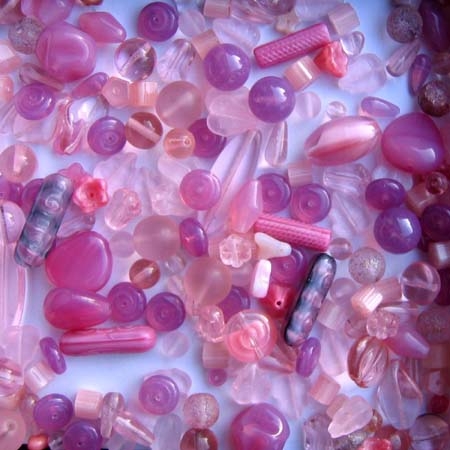Glasperlenmischung, rosa, 100g.