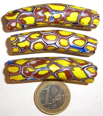 Alte Millefiori "Elbow" Perlen / 3 "XL" Perlen.
