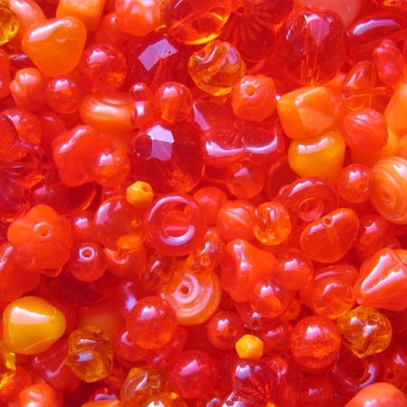 Glasperlenmischung, orange, 100g.