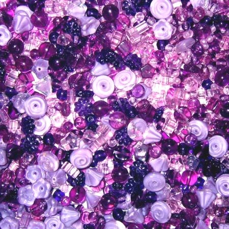 Glasperlenmischung, lila, 100g.